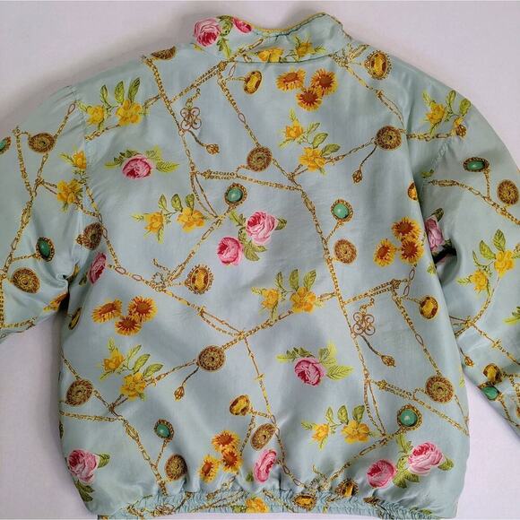 Vtg 90s Avon Style Floral Chain Print Silk Track Jacket Windbreaker Pastel Retro - Picture 5 of 14